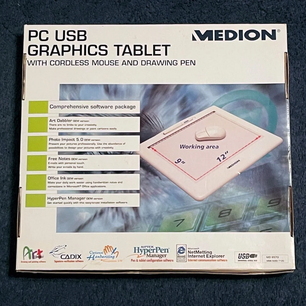 MEDION USB GRAPHICS TABLET with Wireless MOUSE & PEN Set - Art Photo Drawing PC